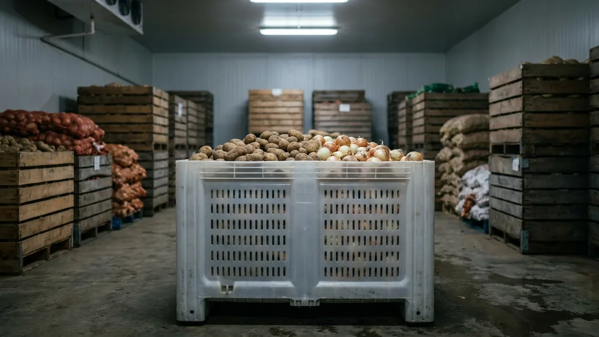 Folding Vented Plastic Intermediate Bulk Container (IBC) in use