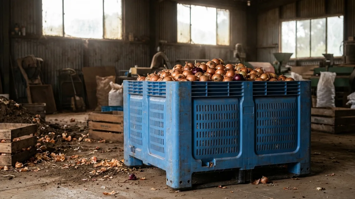 Folding Vented Pallet Box (IBC) in use