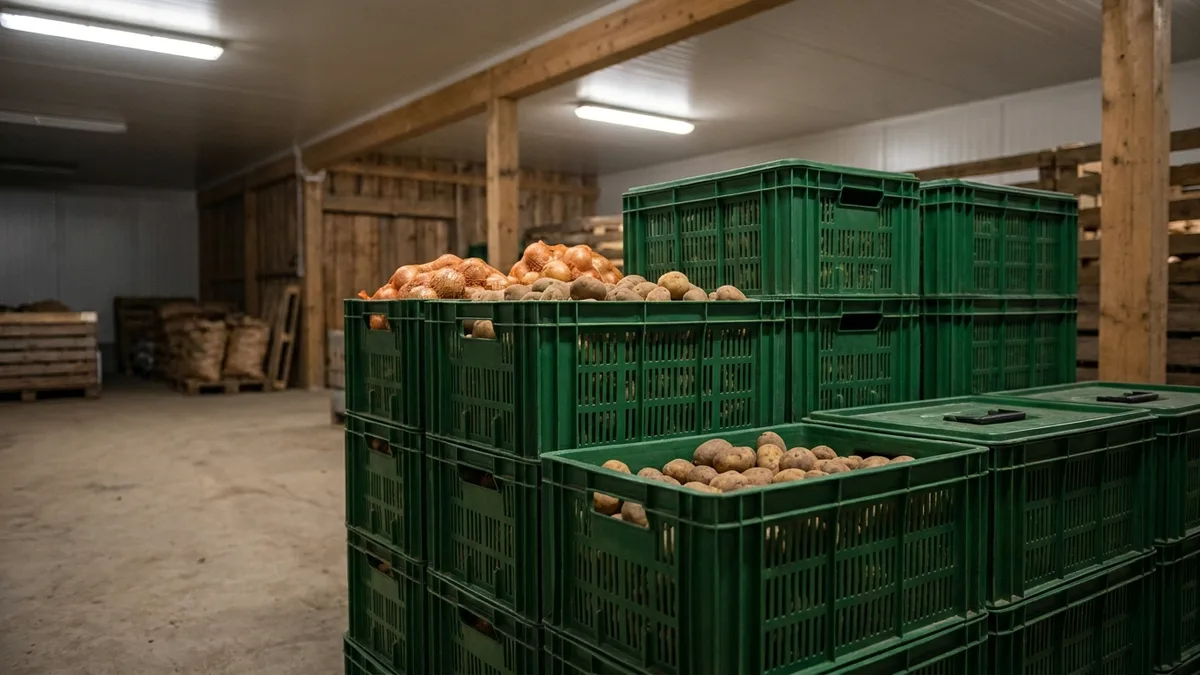 Folding Vented Plastic Crate in use