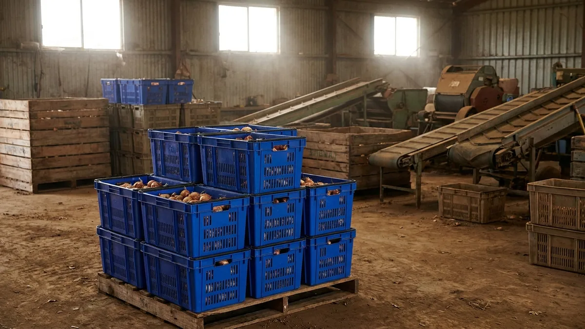 Folding Vented Plastic Crate in use
