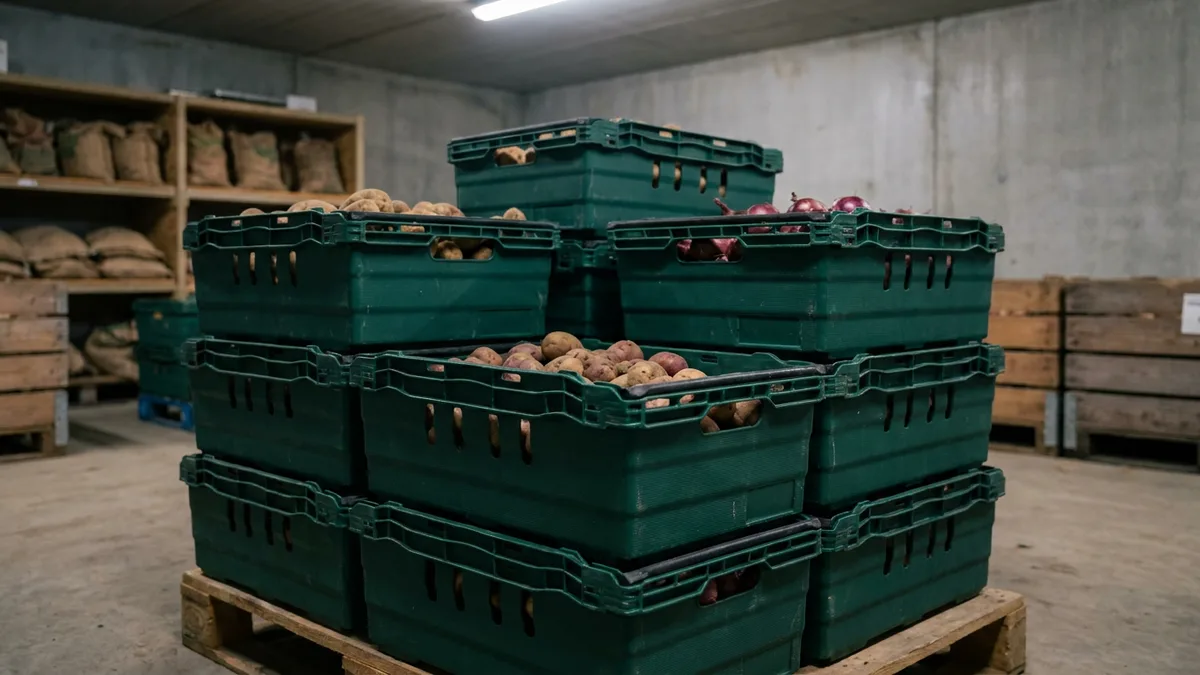 Folding Vented Plastic Crate in use