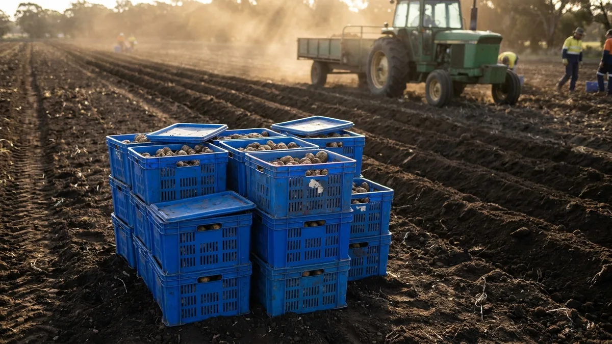Folding Vented Plastic Crate in use