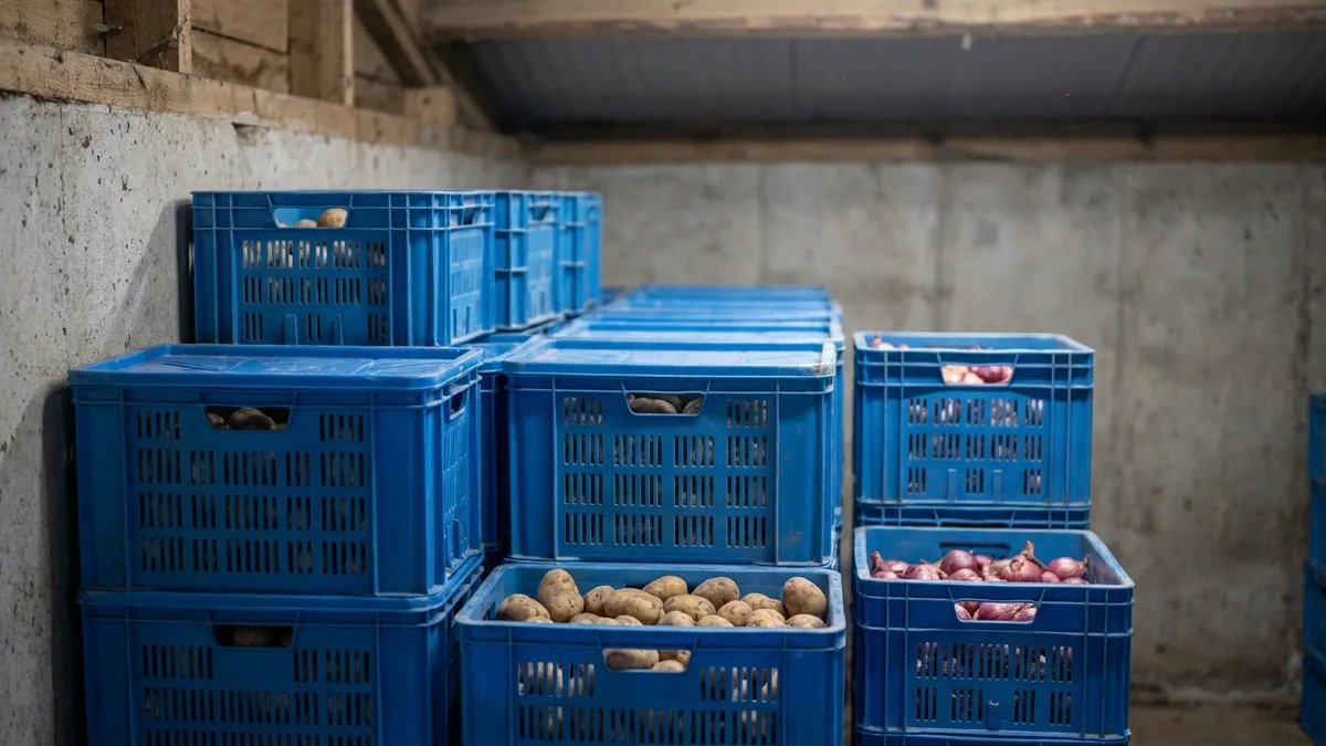 Folding Vented Plastic Crate in use