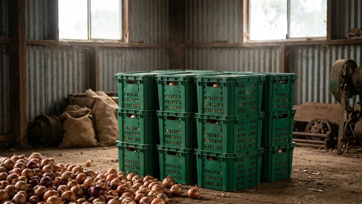 Folding Vented Plastic Crate in use