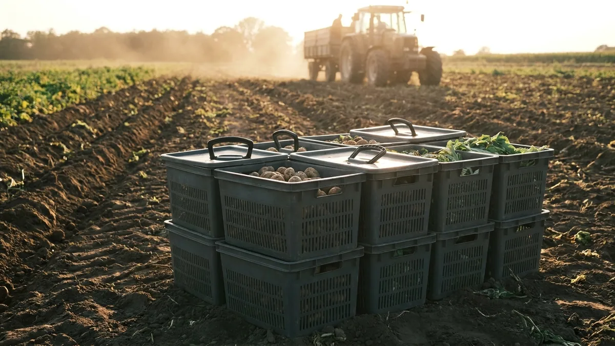 Folding Vented Plastic Crate in use