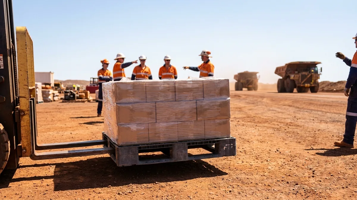 Light Weight Plastic Pallet in use — A Whyalla (SA) steel-fabrication exporter shipping components to the USA