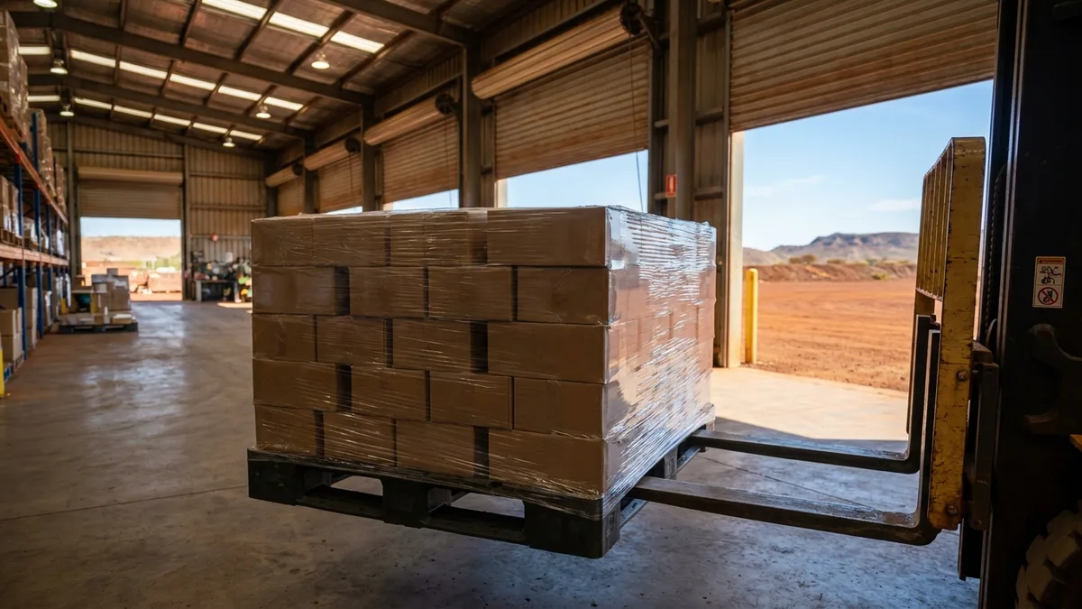 Heavy Duty Plastic Pallet (Recycled) in use — A Pilbara iron-ore maintenance and spares store